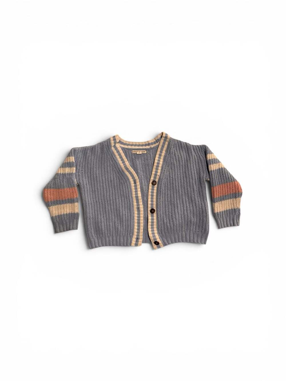 Star & Lily Button-Front Ribbed Knit Striped Cardigan